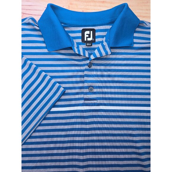 FootJoy FJ Golf Mens Blue Striped Polo Large Striped Lisle - Picture 4 of 8